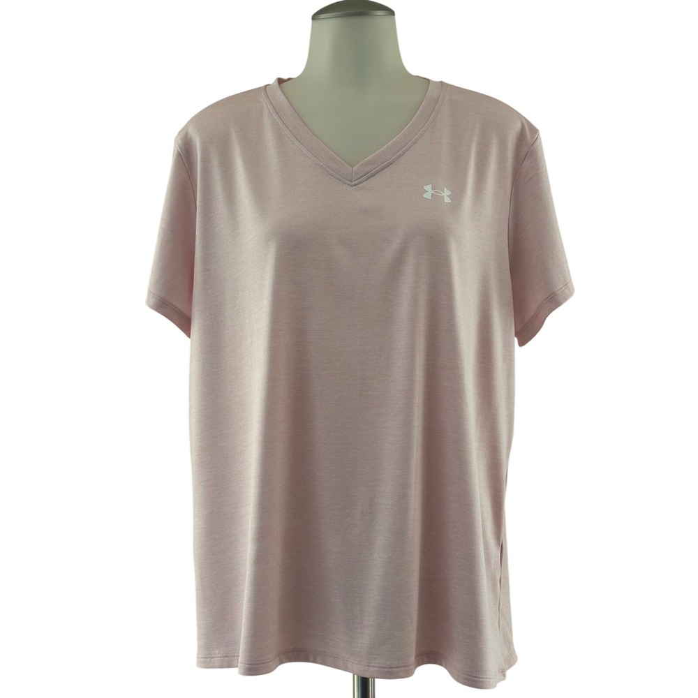 Under Armour V-Neck T-Shirt Women XL‎ light Pink Heathered Loose Fit NEW w/o tag